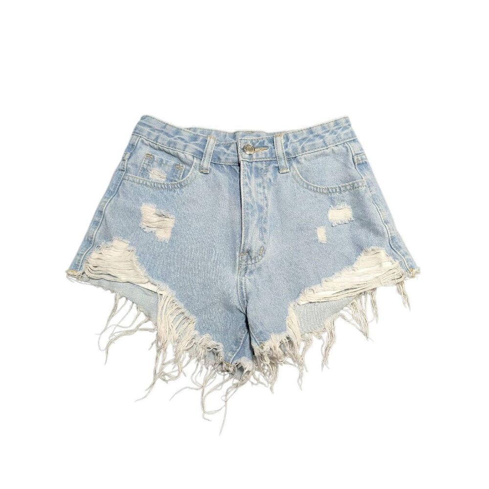 SHEIN EZwear Women Ripped Fringe Hem Everyday Denim Shorts Y2k Women's XXS
